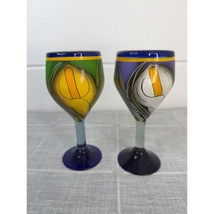 Mexican Painted Wine Glasses Goblets Floral White Calla Lilly